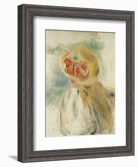 Young Girl with Flowers in Her Hat; Jeune Fille Au Chapeau Fleuri, C.1900-1905-Pierre-Auguste Renoir-Framed Giclee Print