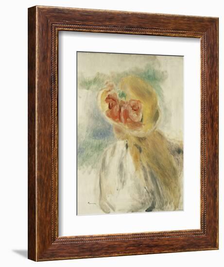 Young Girl with Flowers in Her Hat; Jeune Fille Au Chapeau Fleuri, C.1900-1905-Pierre-Auguste Renoir-Framed Giclee Print