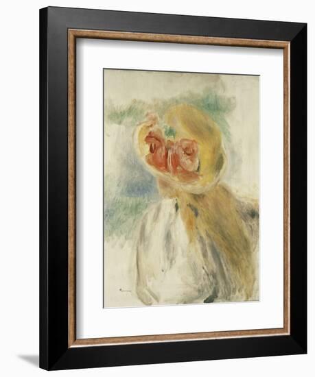 Young Girl with Flowers in Her Hat; Jeune Fille Au Chapeau Fleuri, C.1900-1905-Pierre-Auguste Renoir-Framed Giclee Print