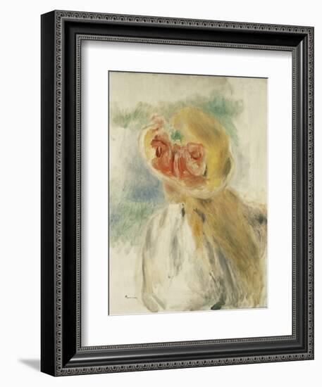 Young Girl with Flowers in Her Hat; Jeune Fille Au Chapeau Fleuri, C.1900-1905-Pierre-Auguste Renoir-Framed Giclee Print