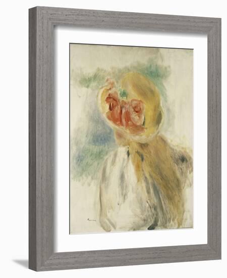 Young Girl with Flowers in her Hat-Pierre-Auguste Renoir-Framed Giclee Print