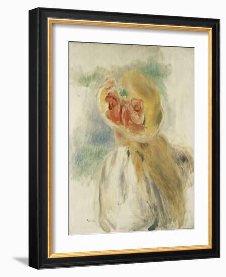 Young Girl with Flowers in her Hat-Pierre-Auguste Renoir-Framed Giclee Print