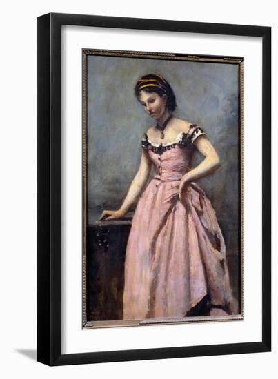 Young Girl with Pink Dress Painting by Camille Corot (1796-1875) 19Th Century Sun. 0,46X0,32 M Pari-Jean Baptiste Camille Corot-Framed Giclee Print