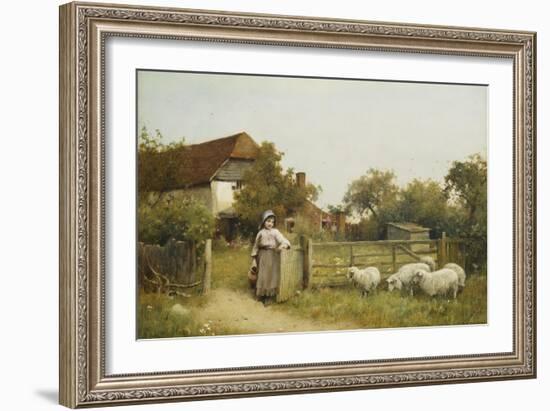 Young Girl with Sheep, by a Cottage-Benjamin D. Sigmund-Framed Giclee Print