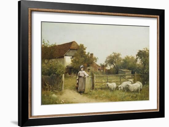 Young Girl with Sheep, by a Cottage-Benjamin D. Sigmund-Framed Giclee Print