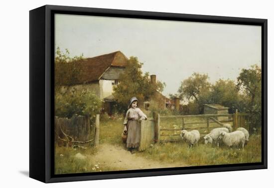 Young Girl with Sheep, by a Cottage-Benjamin D. Sigmund-Framed Premier Image Canvas