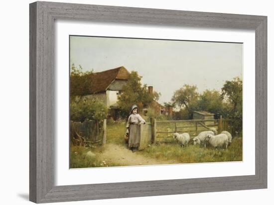 Young Girl with Sheep, by a Cottage-Benjamin D. Sigmund-Framed Giclee Print