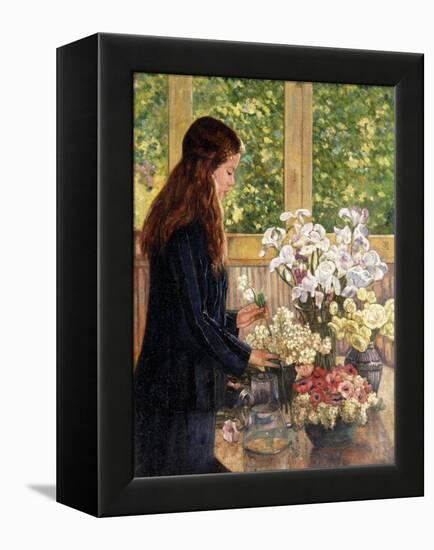 Young Girl with Vases of Flowers-Theo van Rysselberghe-Framed Premier Image Canvas