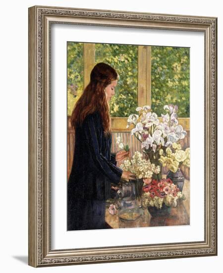 Young Girl with Vases of Flowers-Theo van Rysselberghe-Framed Giclee Print