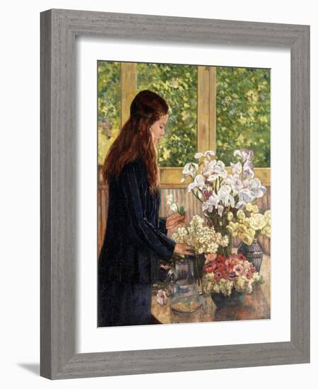 Young Girl with Vases of Flowers-Theo van Rysselberghe-Framed Giclee Print