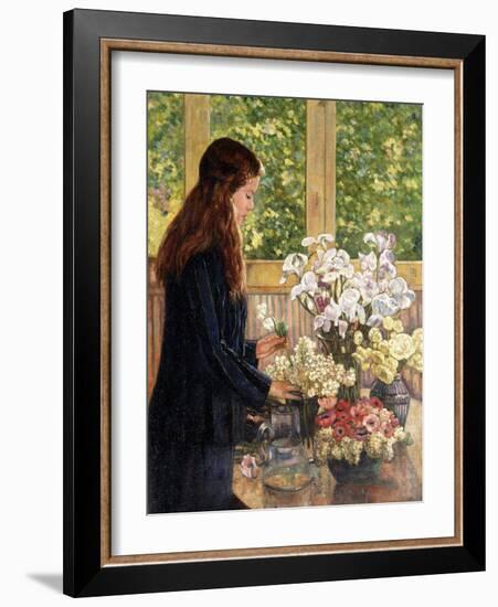 Young Girl with Vases of Flowers-Theo van Rysselberghe-Framed Giclee Print