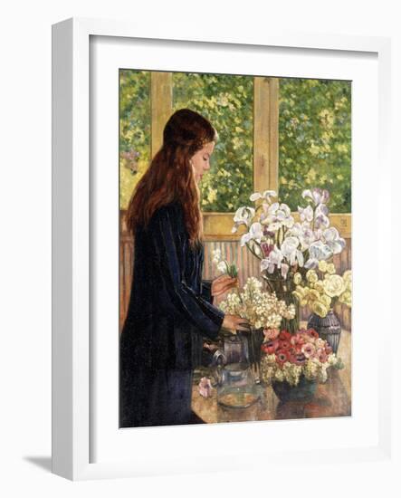 Young Girl with Vases of Flowers-Theo van Rysselberghe-Framed Giclee Print