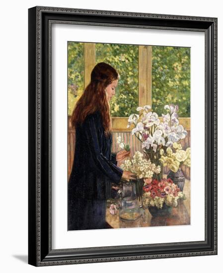 Young Girl with Vases of Flowers-Theo van Rysselberghe-Framed Giclee Print