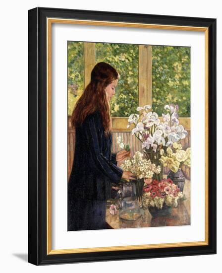 Young Girl with Vases of Flowers-Theo van Rysselberghe-Framed Giclee Print