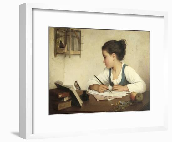 Young Girl Writing at Her Desk with Birds-Henriette Browne-Framed Giclee Print