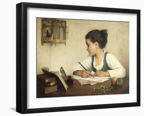 Young Girl Writing at Her Desk with Birds-Henriette Browne-Framed Giclee Print