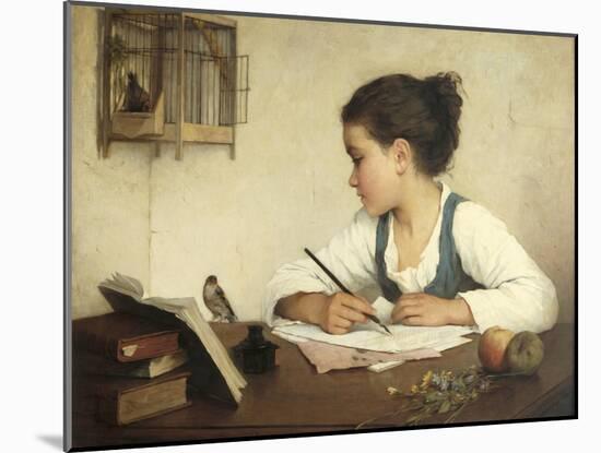 Young Girl Writing at Her Desk with Birds-Henriette Browne-Mounted Giclee Print