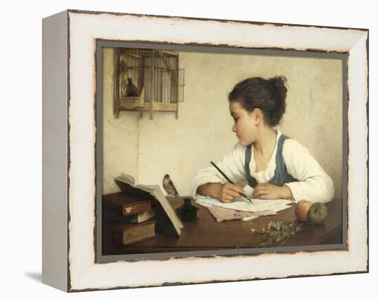 Young Girl Writing at Her Desk with Birds-Henriette Browne-Framed Premier Image Canvas