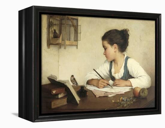 Young Girl Writing at Her Desk with Birds-Henriette Browne-Framed Premier Image Canvas