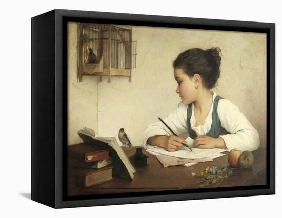 Young Girl Writing at Her Desk with Birds-Henriette Browne-Framed Premier Image Canvas