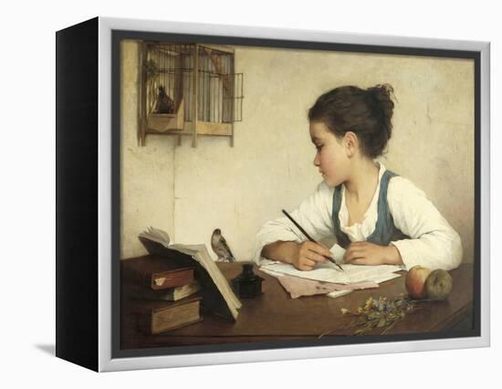 Young Girl Writing at Her Desk with Birds-Henriette Browne-Framed Premier Image Canvas