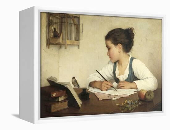 Young Girl Writing at Her Desk with Birds-Henriette Browne-Framed Premier Image Canvas