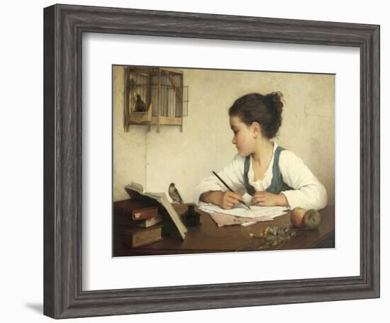 Young Girl Writing at Her Desk with Birds-Henriette Browne-Framed Giclee Print