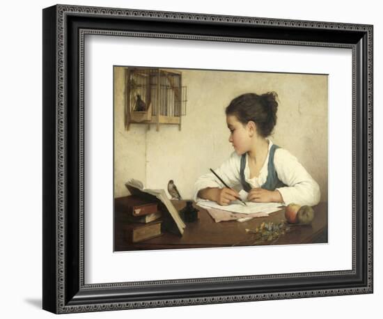 Young Girl Writing at Her Desk with Birds-Henriette Browne-Framed Giclee Print