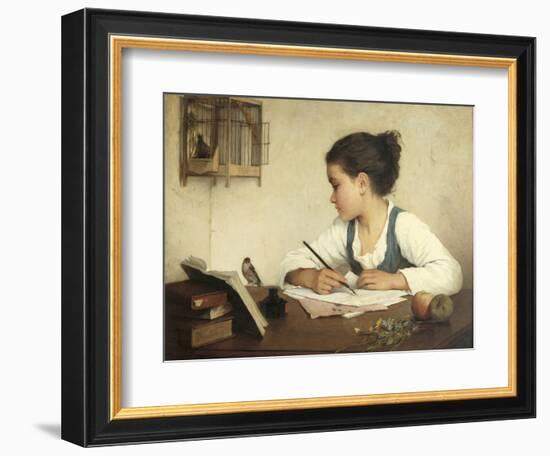 Young Girl Writing at Her Desk with Birds-Henriette Browne-Framed Giclee Print