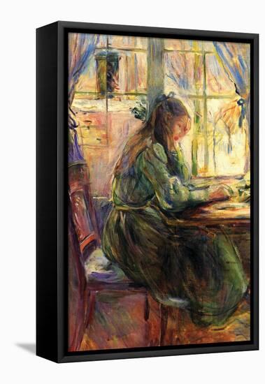 Young Girl Writing-Berthe Morisot-Framed Stretched Canvas