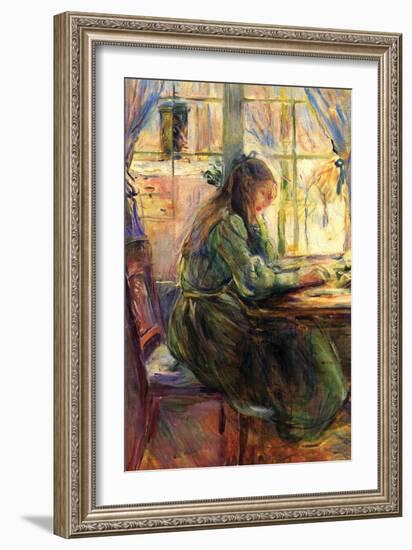 Young Girl Writing-Berthe Morisot-Framed Art Print