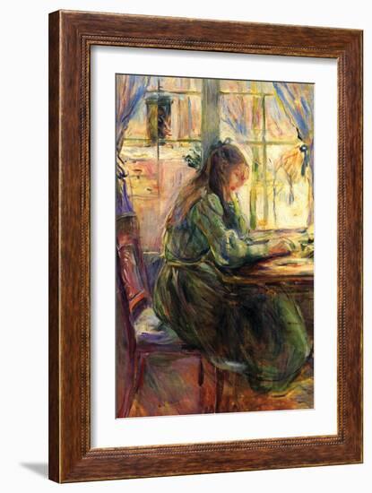 Young Girl Writing-Berthe Morisot-Framed Art Print