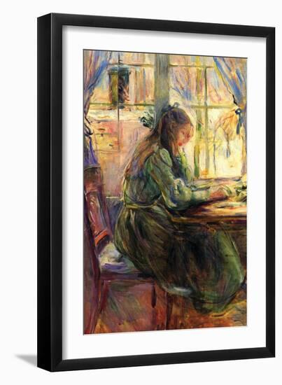 Young Girl Writing-Berthe Morisot-Framed Art Print