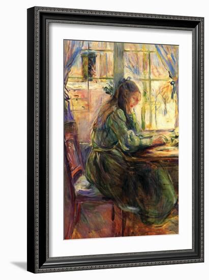 Young Girl Writing-Berthe Morisot-Framed Art Print
