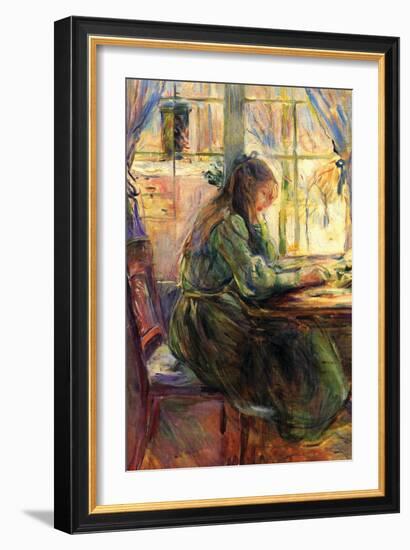 Young Girl Writing-Berthe Morisot-Framed Art Print