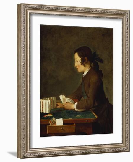 Young Girl (Young Boy?) Building a House of Cards-Jean-Baptiste Simeon Chardin-Framed Giclee Print