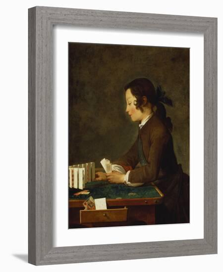 Young Girl (Young Boy?) Building a House of Cards-Jean-Baptiste Simeon Chardin-Framed Giclee Print