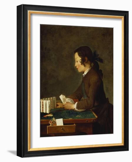Young Girl (Young Boy?) Building a House of Cards-Jean-Baptiste Simeon Chardin-Framed Giclee Print