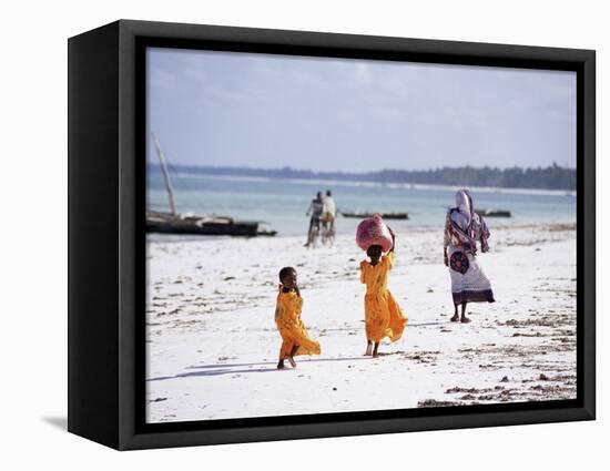 Young Girls and Their Mother Walking Along the Beach, Zanzibar, Tanzania, East Africa, Africa-Yadid Levy-Framed Premier Image Canvas