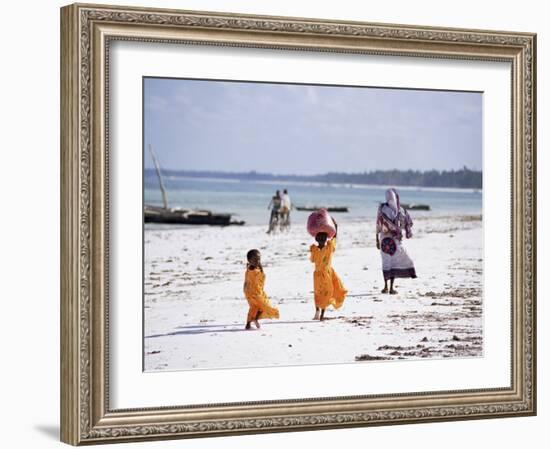 Young Girls and Their Mother Walking Along the Beach, Zanzibar, Tanzania, East Africa, Africa-Yadid Levy-Framed Photographic Print