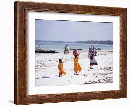 Young Girls and Their Mother Walking Along the Beach, Zanzibar, Tanzania, East Africa, Africa-Yadid Levy-Framed Photographic Print