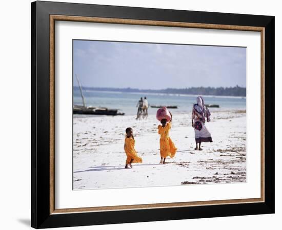 Young Girls and Their Mother Walking Along the Beach, Zanzibar, Tanzania, East Africa, Africa-Yadid Levy-Framed Photographic Print