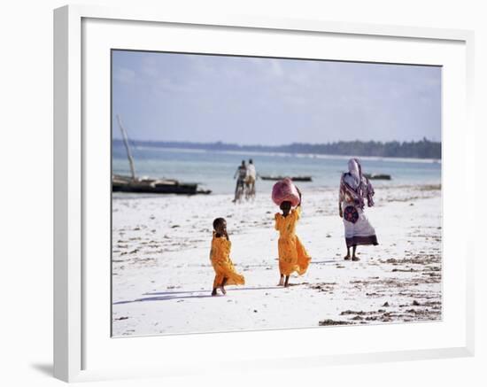 Young Girls and Their Mother Walking Along the Beach, Zanzibar, Tanzania, East Africa, Africa-Yadid Levy-Framed Photographic Print