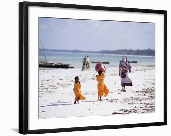 Young Girls and Their Mother Walking Along the Beach, Zanzibar, Tanzania, East Africa, Africa-Yadid Levy-Framed Photographic Print