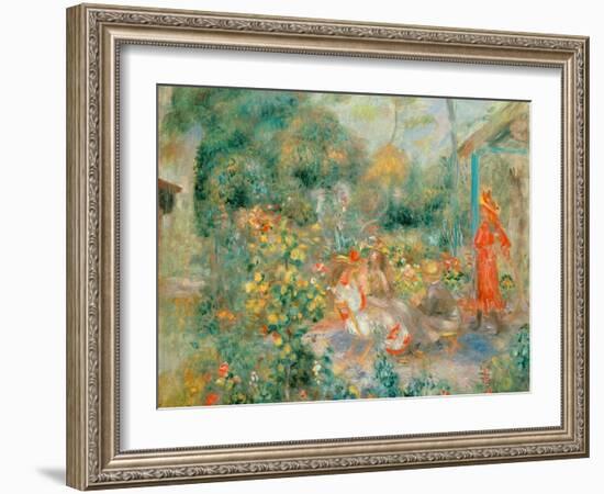 Young Girls in the Garden at Montmartre, 1893-95-Pierre-Auguste Renoir-Framed Giclee Print