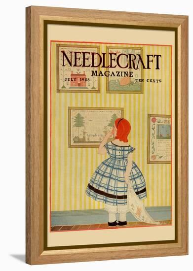 Young Girls Looks At a Selection of Old Needlepoints On a Wall-null-Framed Stretched Canvas