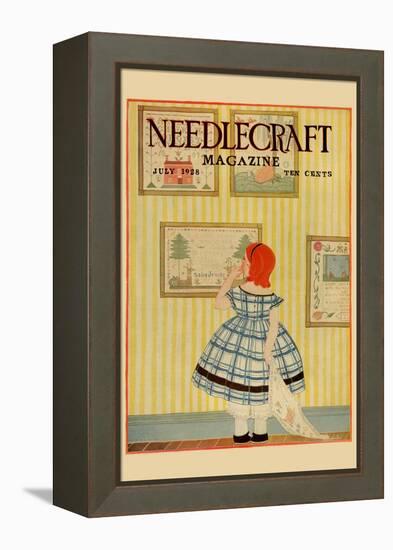 Young Girls Looks At a Selection of Old Needlepoints On a Wall-null-Framed Stretched Canvas