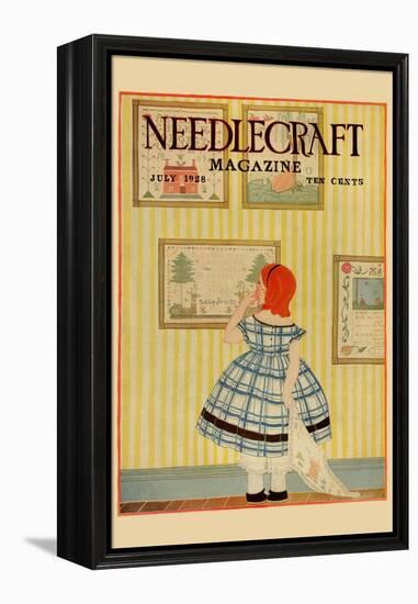 Young Girls Looks At a Selection of Old Needlepoints On a Wall-null-Framed Stretched Canvas