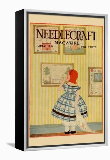 Young Girls Looks At a Selection of Old Needlepoints On a Wall-null-Framed Stretched Canvas