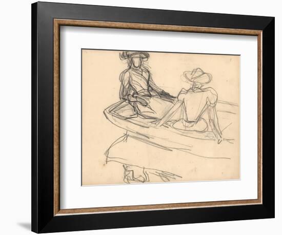 Young Girls on a Boat (Pencil on Paper)-Claude Monet-Framed Giclee Print